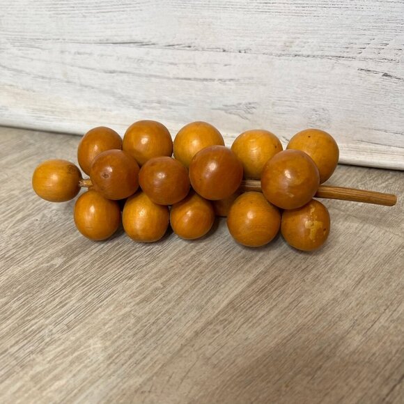 Wood Grapes MCM Style Faux Fruit Farmhouse Rustic Primitive Carved Decor - Picture 1 of 13